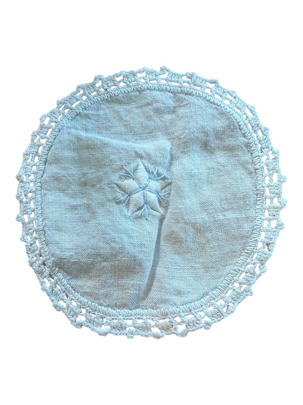 Handmade Light Blue Crochet-Edged Linen Doily - Home Accents
